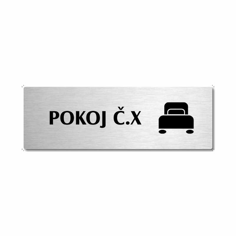 Pokoj č., stříbrná popiska na dveře
